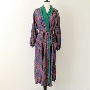 Victorias Secret Vintage Gold Label Bath Robe Paisley Silky Terry Retro 90s XS S